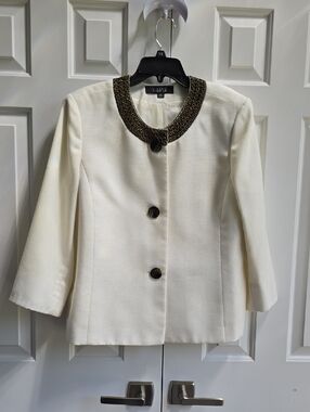 Kasper Ivory Jacket with Beaded Gold Collar